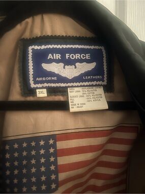 Air Force Airborne Leather Jacket - Black with American Flag Lining